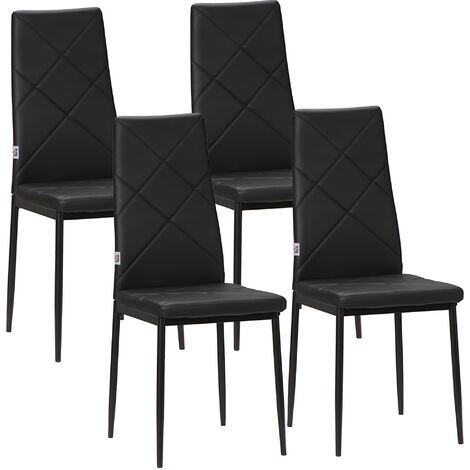 Juego de 4 sillas de comedor nórdicas sillas de cocina tapizadas de piel sintética con patas de acero carga 120 kg para salón 41x50x97 cm negro