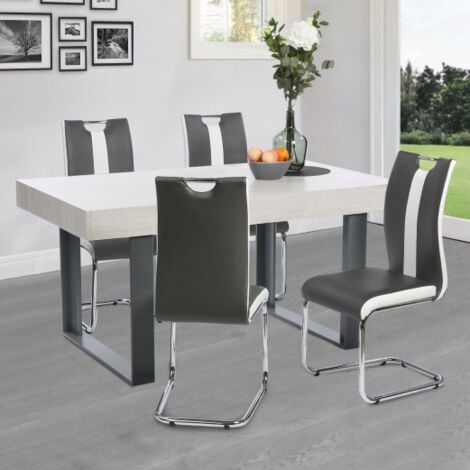 IDMARKET Juego de 4 sillas de comedor PIA gris y blanco