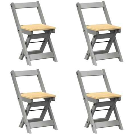 Juego de 4 sillas de comedor plegables de diseño rústico en madera de pino gris DEC026287