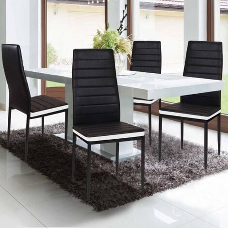 IDMARKET Juego de 4 sillas de comedor ROMANE negras con cabezal blanco