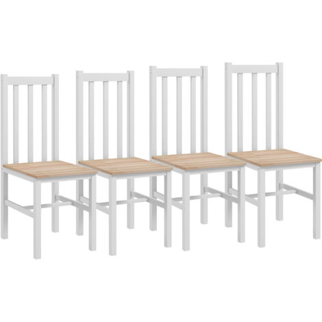 Juego de 4 sillas de comedor silla de cocina con respaldo de listones marco de madera de pino carga 120 kg 38,5x47,5x99 cm blanco y madera