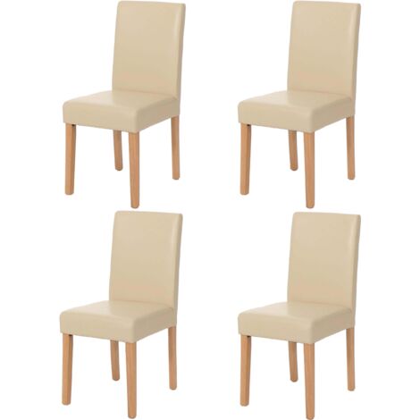 Juego de 4 sillas de comedor Silla de cocina Littau, cuero, patas color crema claro