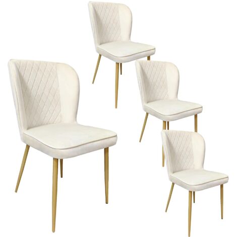 Juego de 4 sillas de comedor tapizadas en terciopelo beige con respaldo beige y estructura de metal negro, ideales para sala, balcón, comedor y dormitorio.