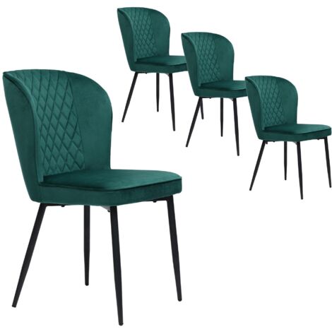 Juego de 4 sillas de comedor tapizadas en terciopelo, sillones verde oscuro con respaldo y estructura de metal para el hogar, invitados, dormitorio y oficina.