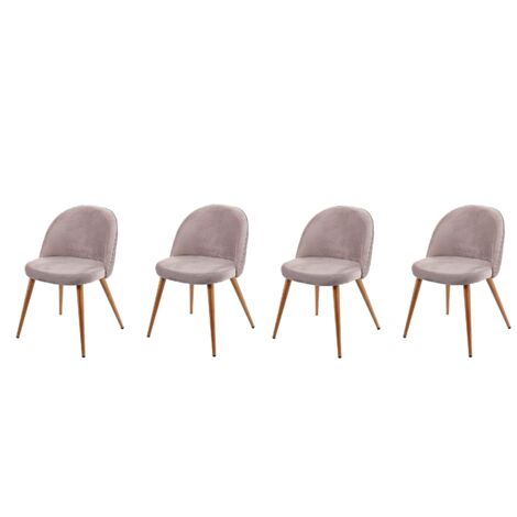 Juego de 4 sillas de comedor tela terciopelo gris marrón patas madera estilo retro CDS04517