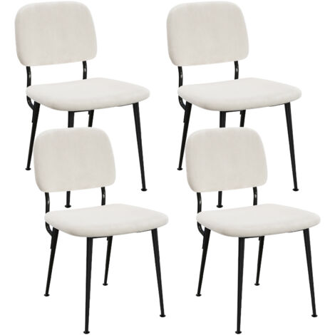 Juego de 4 sillas de comedor terciopelo patas metálicas para salón cocina Blanco