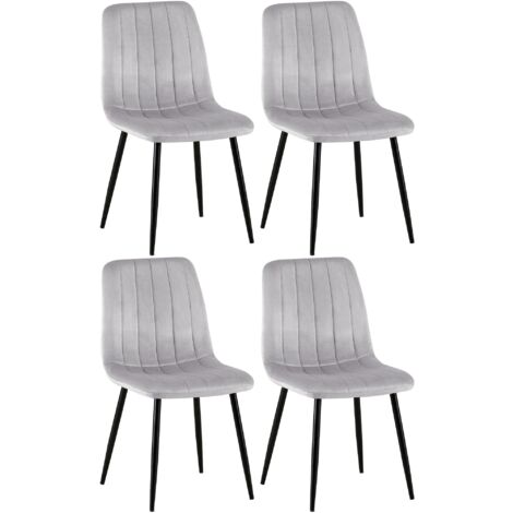 Juego de 4 sillas de comedor verticales con costuras decorativas, asiento de terciopelo gris y patas de metal negro 100001865