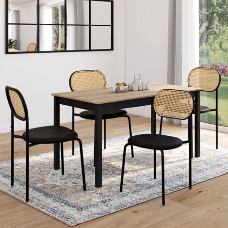 IDMARKET Juego de 4 sillas de comedor vintage CLOTILDE de metal negro con respaldo de caña