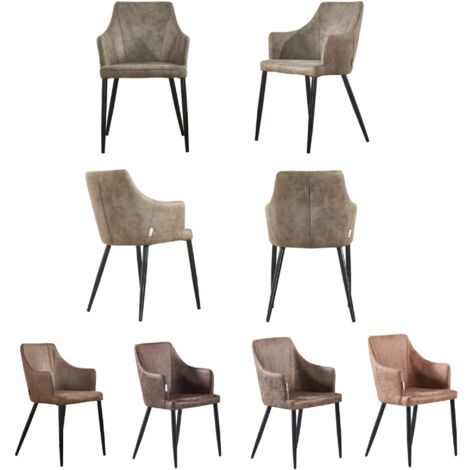 Juego de 4 sillas de comedor Zarah con brazos - Silla de comedor tapizada de piel sintética con patas de metal para comedor - Marrón claro