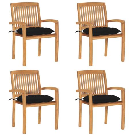 Juego de 4 Sillas de jardín apilables modernas  Sillones de exterior  madera de teca con cojines ES30081A