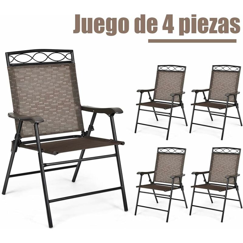 

Juego de 4 Sillas de Jardín Silla Plegable Sillón para Camping Terraza Piscina Exterior Playa