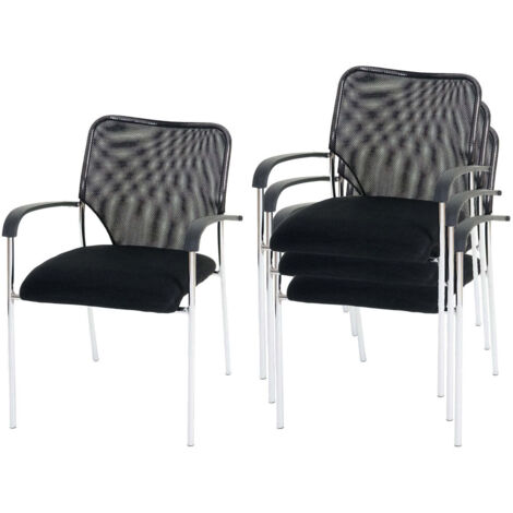 Juego de 4 sillas de oficina sin ruedas con reposabrazos, para conferencias y reuniones, apilables, en tejido de malla negra 040000552