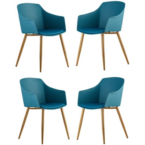 Juego de 4 sillas de plástico Eden con cojines de piel sintética - Silla de comedor acolchada para comedor, cocina - Azul