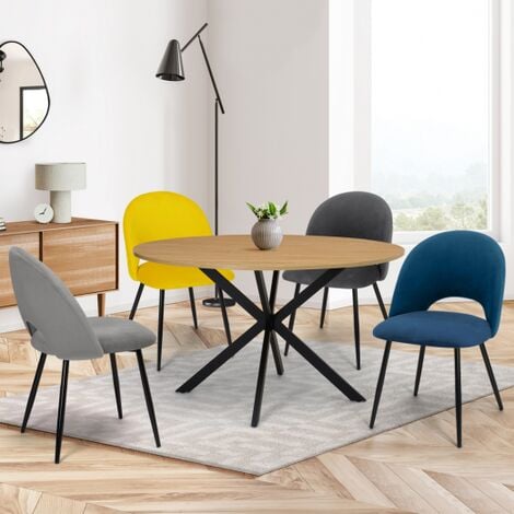 IDMARKET Juego de 4 sillas MADO en mezcla de terciopelo color azul, gris claro, gris oscuro, amarillo