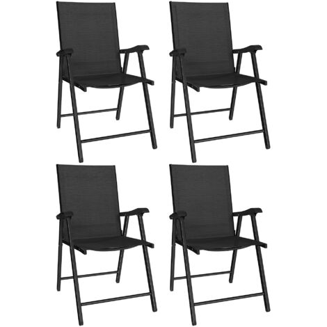 Juego de 4 sillas plegables de jardín para exteriores con respaldo alto y reposabrazos para patio o playa, 58x62x97 cm, color negro.