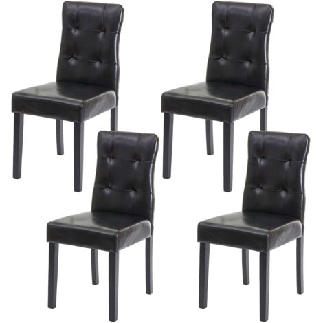 Juego de 4 sillas sintéticas negras con patas de madera oscura CDS04546