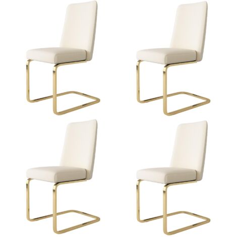 Juego de 4 sillones de terciopelo, tapizados en beige, con respaldo en forma de rombo y soporte de metal dorado, ideal para salón, dormitorio, estudio u oficina.