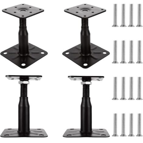 Juego de 4 soportes ajustables para postes de 100 a 150 mm, soporte ajustable para postes, soporte de madera galvanizada con tornillos de 75 x 95 mm, soporte atornillable para postes de terrazas y ref