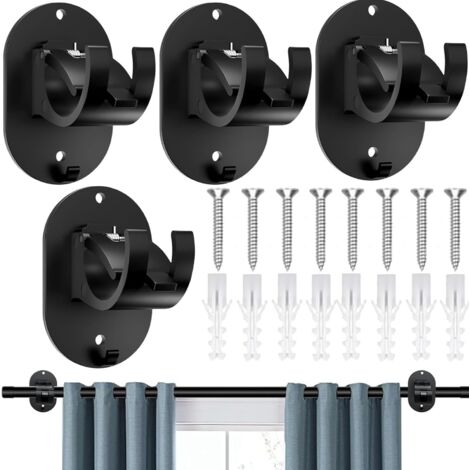 Juego de 4 soportes autoadhesivos para barra de cortina, ganchos de ABS, no requieren perforación, para baño (negro)