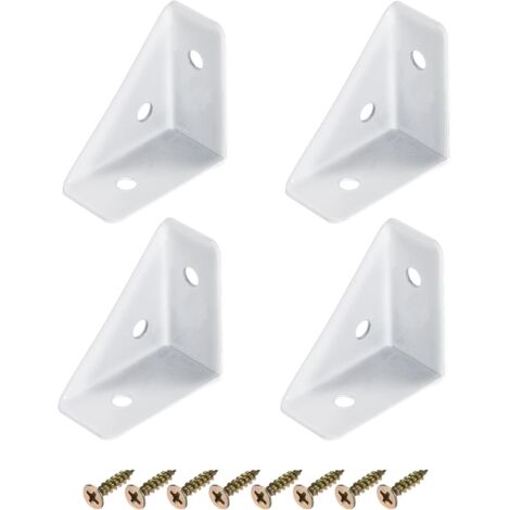 Juego de 4 soportes de acero laminado en frío de 38 mm x 38 mm con tornillos para colocar sobre una mesa o mesita de noche (color blanco).