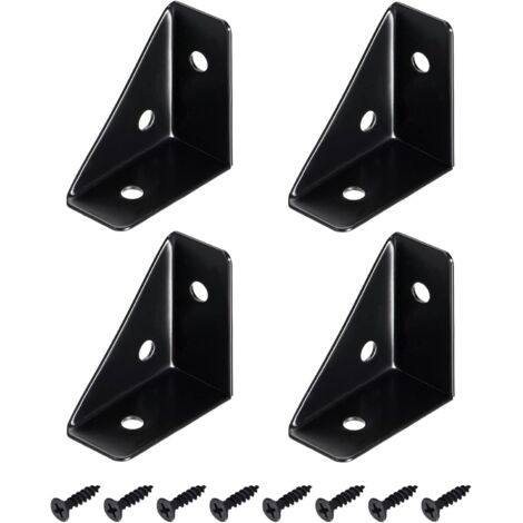Juego de 4 soportes de acero laminado en frío de 38 mm x 38 mm con tornillos para colocar sobre una mesa o mesita de noche (negro).