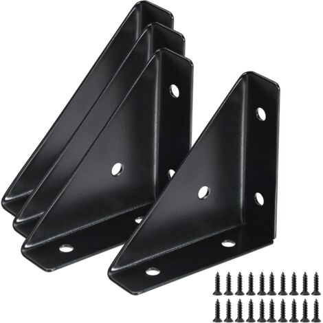 Juego de 4 soportes de acero laminado en frío de 66 mm x 66 mm con tornillos para colocar sobre una mesa o mesita de noche (negro).