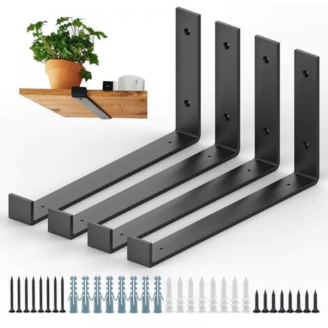 Juego de 4 soportes de estantería de andamio de metal de alta resistencia, estantes de pared de hierro industriales, soportes de almacenamiento montados en la pared, tamaño 20 cm