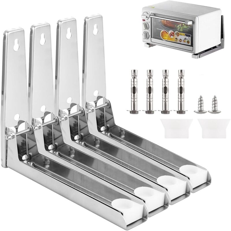 Juego de 4 soportes de pared universales de acero inoxidable para microondas - Carga máxima: 45 kg