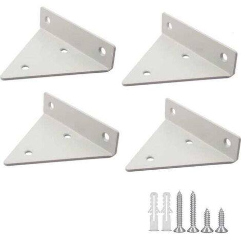 Juego de 4 soportes triangulares para estantes, de montaje en pared para jardín, cocina, sala de estar, capacidad de carga de 20 kg con tornillos, color blanco.