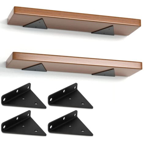 Juego de 4 soportes triangulares para estantes, soportes flotantes de hierro de 8 cm, soportes metálicos de pared para estanterías abiertas, color negro