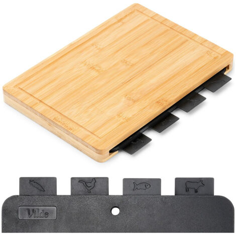 Juego de 4 tablas de cortar de plástico para cocina con soporte de bambú