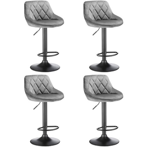 Juego de 4 Taburete de Bar con Respaldo Sillas de Bar Regulables en Altura, Taburetes Altos de Cocina de Tela de Terciopelo (Gris claro)