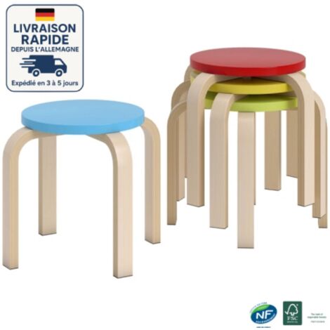 Juego de 4 taburetes apilables - Con patas de fieltro, contrachapado de abedul - Madera con certificación PEFC - 4 colores + Color de madera