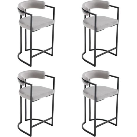 Juego de 4 Taburetes de Bar de Terciopelo Taburetes de Mostrador de Diseño Moderno con patas de Metal para Restaurante Salón, Gris, Wahson