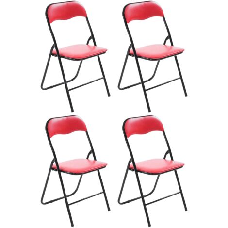 Juego de 4 taburetes de cocina plegables en metal negro y PVC rojo 100006160