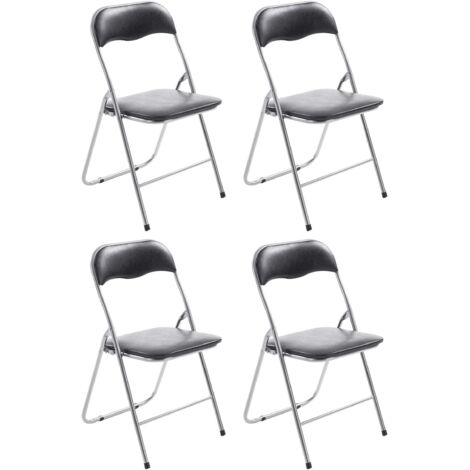 Juego de 4 taburetes de cocina plegables en metal plateado y PVC negro 100005956