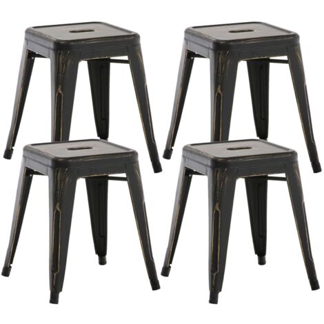 Juego de 4 taburetes de diseño industrial altura 46 cm apilables en metal negro-oro 100004520