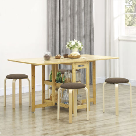 Juego de 4 Taburetes Redondos de Madera Apilables con Asiento Acolchado para Cocina Comedor Dormitorio Marrón
