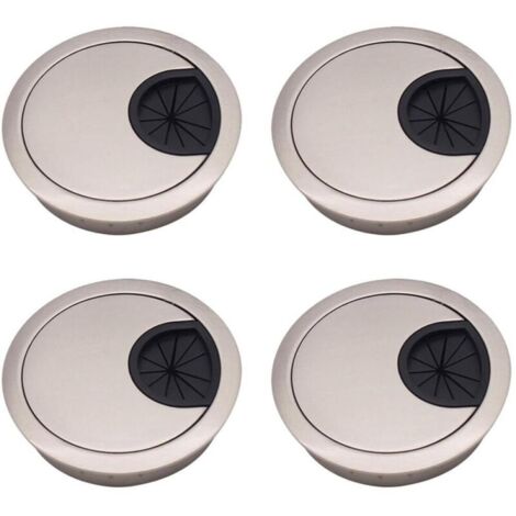 Juego de 4 tapas para orificios de cables, 60 mm, empotradas circulares de aleación de zinc, para escritorios y bancos de trabajo, acabado plateado cepillado.