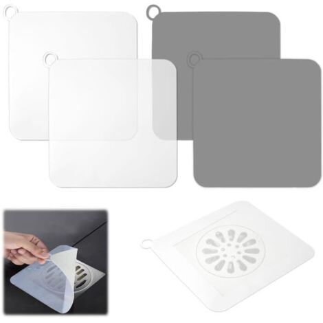 Juego de 4 tapones de silicona para desagüe de suelo, tapón de baño de 20 × 20 cm, tapón a prueba de olores, alfombrilla cuadrada para desagüe de suelo, tapón universal para cocina, baño y lavadero (b