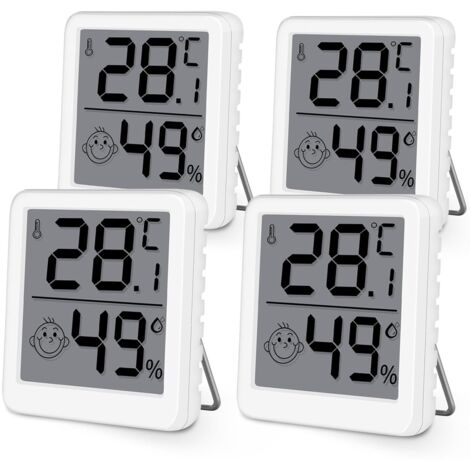 Juego de 4 termómetros de interior, mini termómetro digital LCD con higrómetro, termómetro de precisión para montaje en pared para la habitación del bebé, jardín y sótano, blanco.