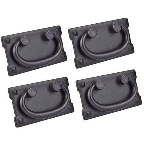 Juego de 4 tiradores de cajón antiguos vintage de 52 x 96 mm (negro)