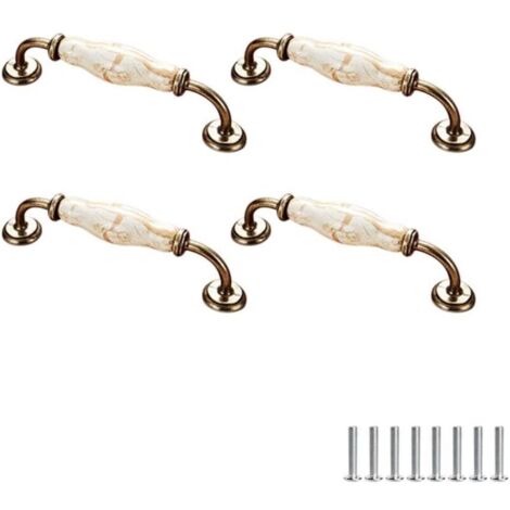 Juego de 4 tiradores de cerámica para muebles, estilo vintage, con estampado floral, para puertas de armarios, cajones, roperos y percheros, 128 mm.