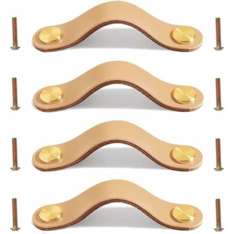 Juego de 4 tiradores de cuero para cajones, tiradores de puertas de cuero, pomos para muebles, tiradores de cuero fino con tornillos para armarios de cocina, 13,8 cm, color carne