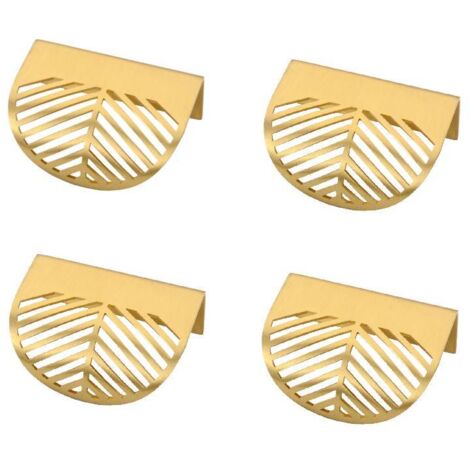 Juego de 4 tiradores para muebles en forma de hoja en latón dorado - color dorado para muebles de cocina de latón
