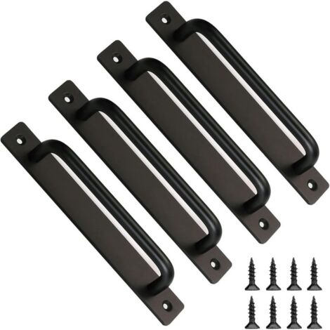 Juego de 4 tiradores para puertas de granero de 180 mm, aleación de aluminio negro, estilo moderno, para puertas de armarios de madera, tornillos incluidos.