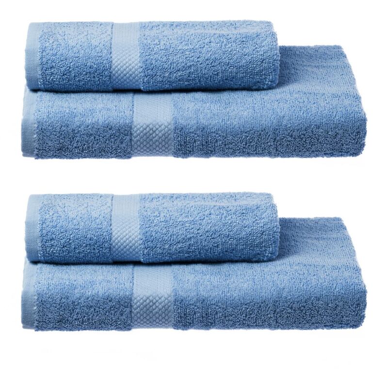 

Juego de 4 toallas de baño azules de algodón natural