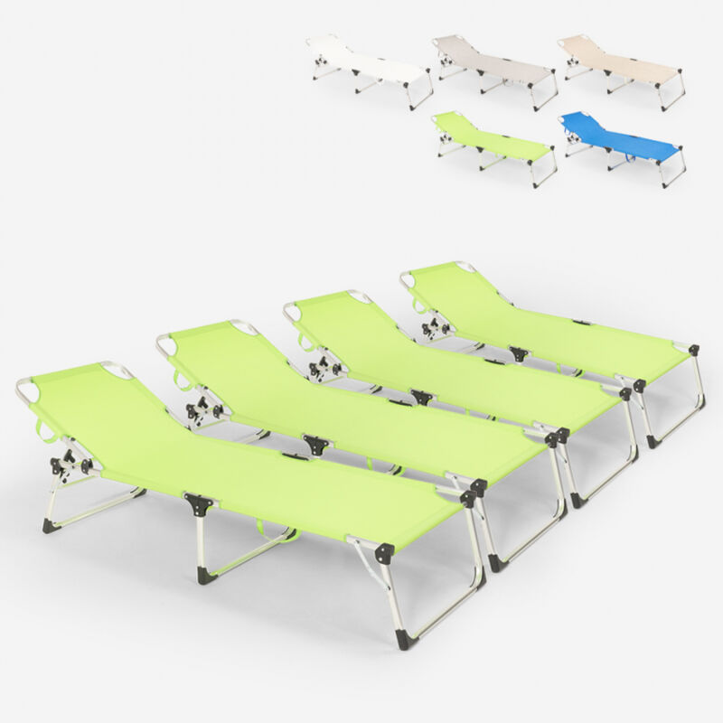 

Juego de 4 tumbonas de jardín plegables de aluminio para playa y mar Seychelles | Verde oscuro