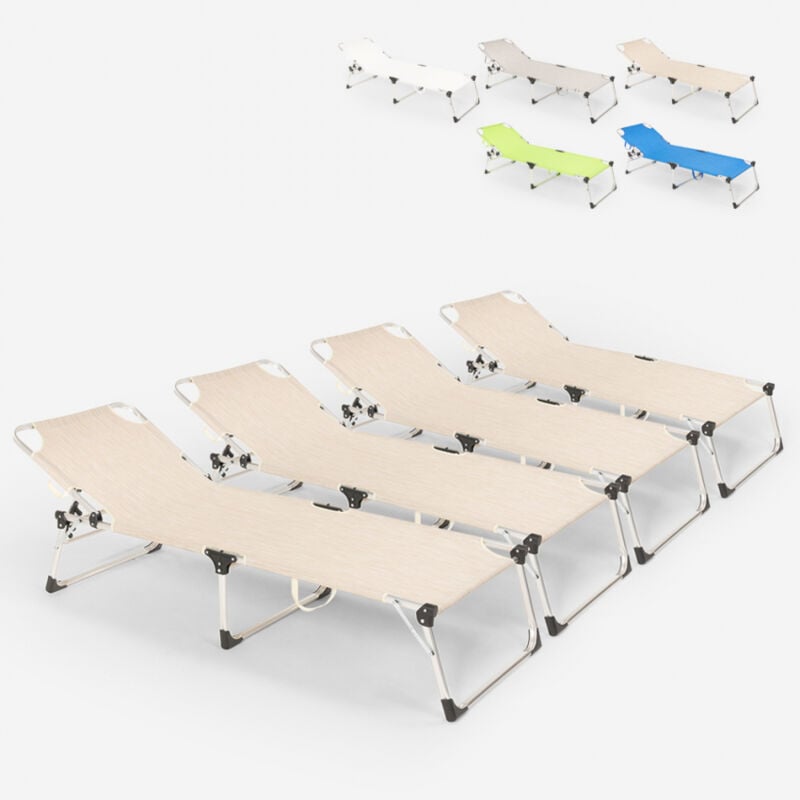 

Juego de 4 tumbonas de jardín plegables de aluminio para playa y mar Seychelles | Beige