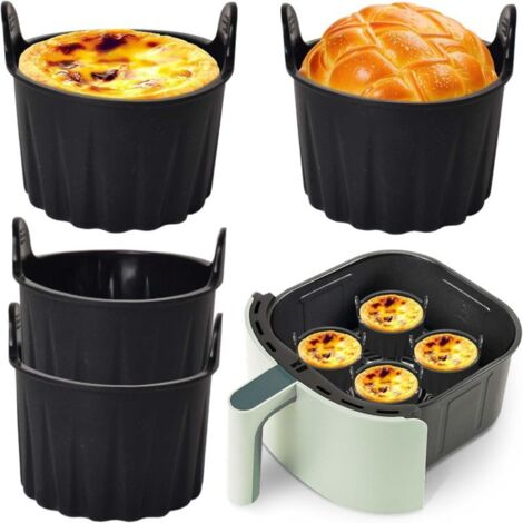Juego de 4 vasos de silicona negros para freidora de aire, antiadherentes y fáciles de desmoldar (se pueden usar para cocinar huevos al vapor, pasteles, pudines y muffins aptos para freidora de aire y